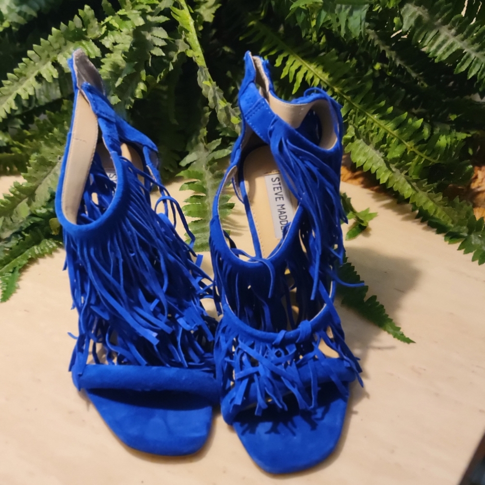 Steve Madden Blue Suede Fringe Heels